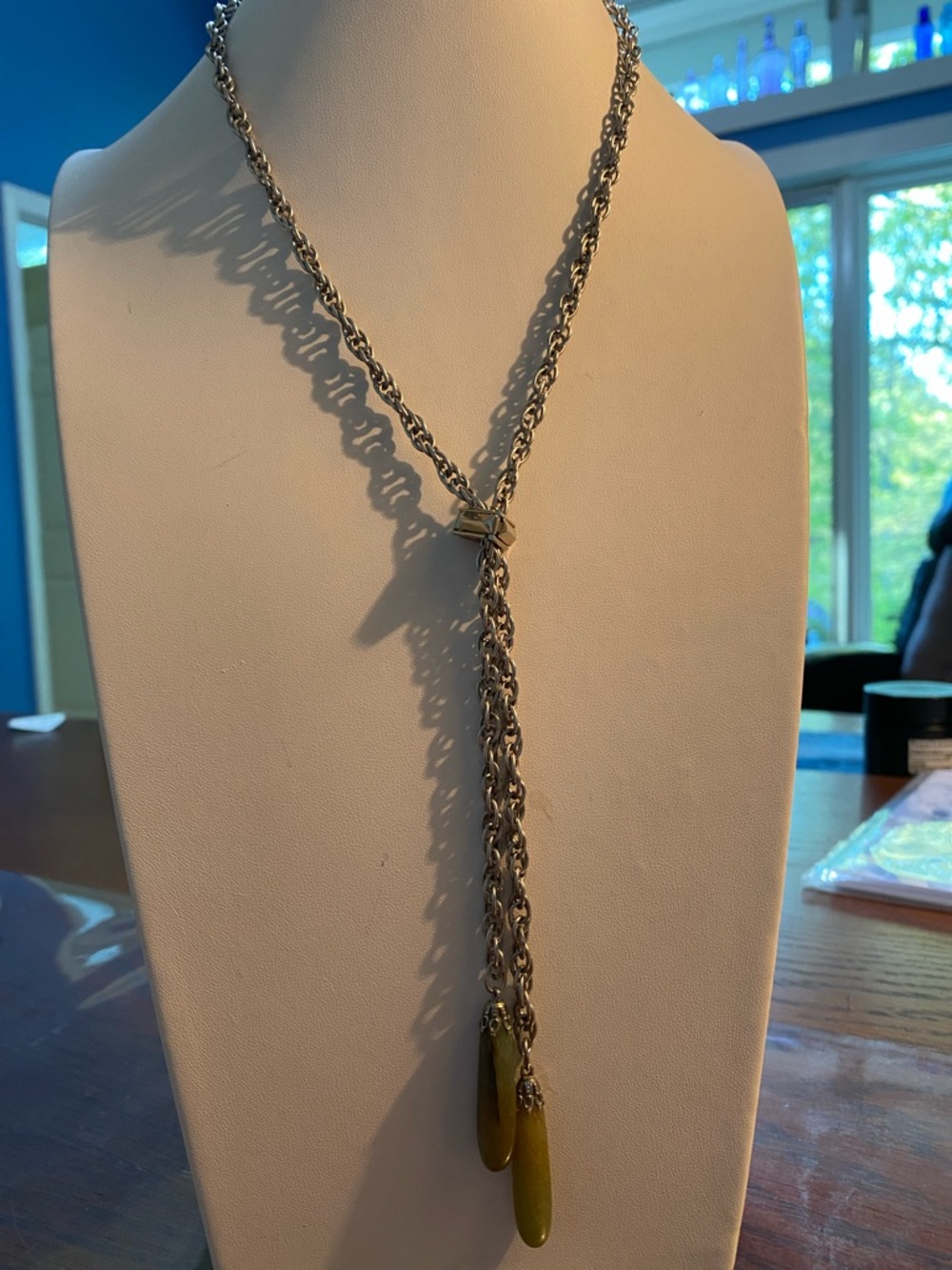 10/$10 Women’s Silver-Tone Lariat Necklace with Olive Green stone. Drops